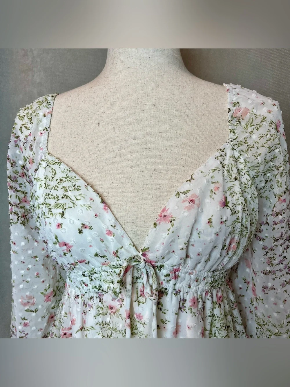 Thirty Thirty LA Floral Swiss Dot Babydoll Dress large